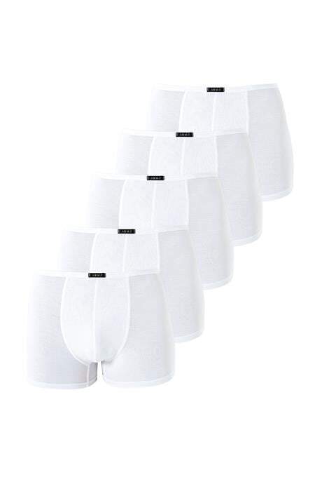 Erkek Bambu Boxer Beyaz İnce Bel Lastikli 5'li Paket