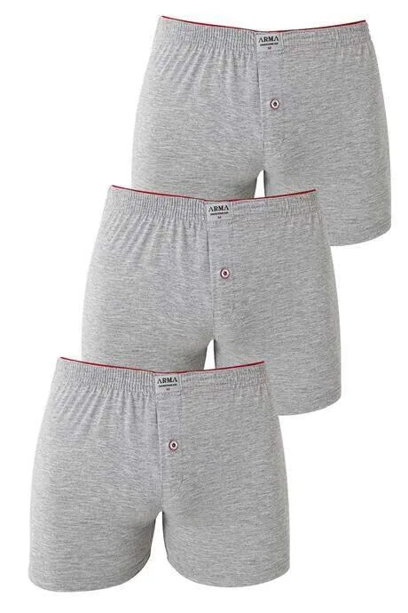 Erkek Düğmeli Boxer 3'lü Paket %100 Pamuklu Penye – Gri