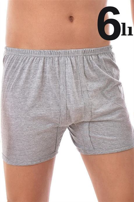 Erkek Paçalı Külot Boxer 6'lı Paket Gri %100 Pamuk Penye