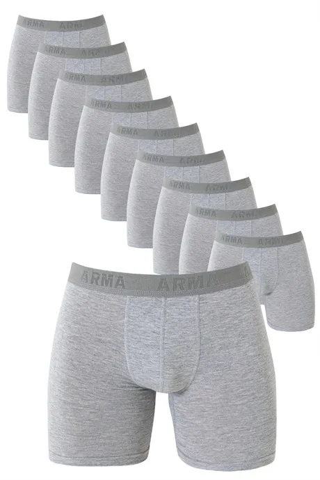 Erkek Boxer 10'lu Paket Pamuklu Esnek Kumaş – Gri