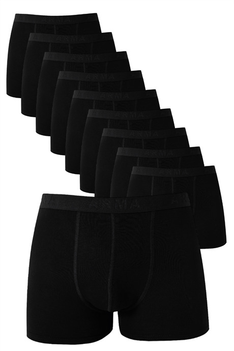 Siyah Erkek Boxer 10'lu Paket Pamuklu Esnek Kumaş