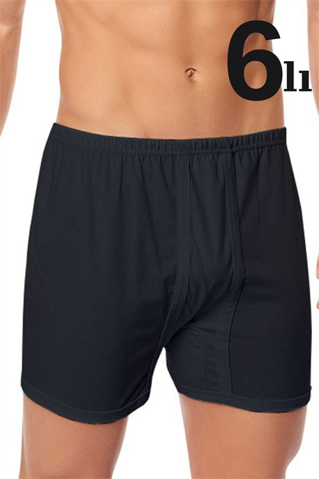 Erkek Paçalı Külot Boxer 6'lı Paket Siyah %100 Pamuk Penye