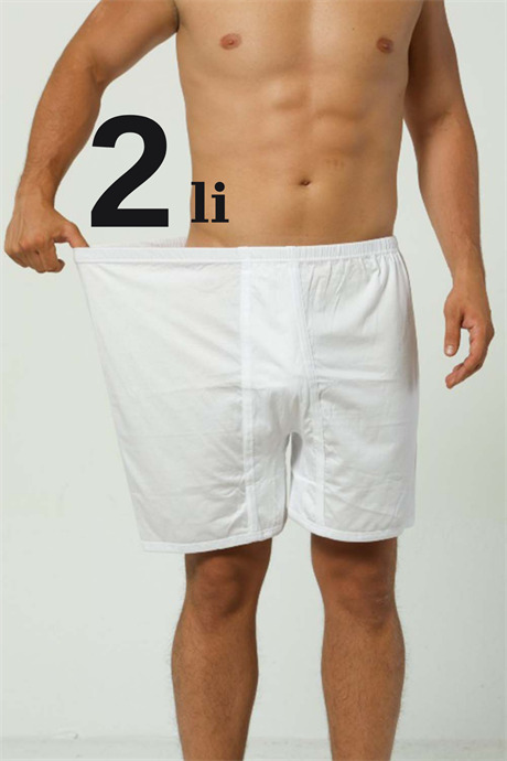 Büyük Beden Erkek Paçalı Külot Boxer 2'li Paket Beyaz %100 Pamuk