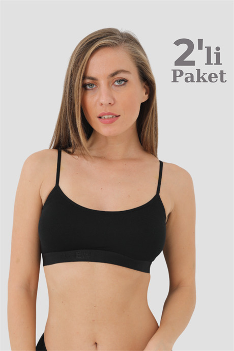Bambu 2'li Kadın Pedli Yarım Atlet İp Askılı Siyah