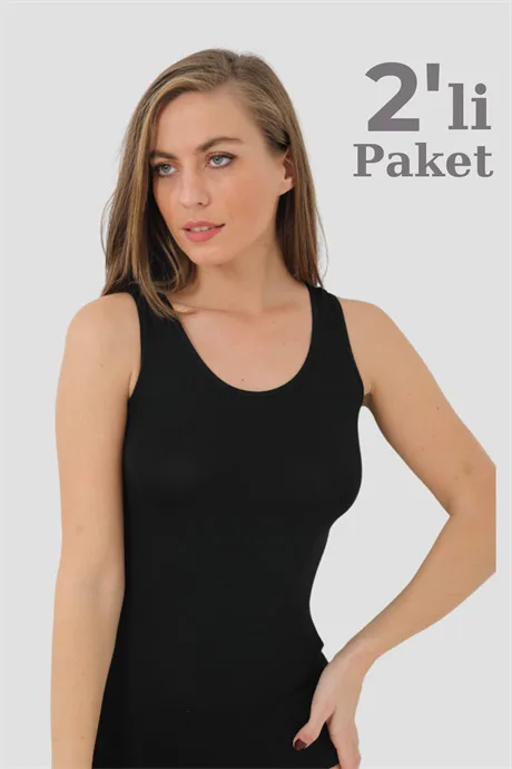 Kadın 2'li Paket Bambu Kalın Askılı Atlet – Siyah