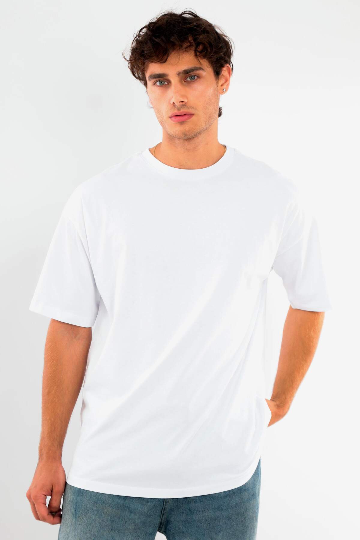 Angelino Büyük Beden Oversize Fit %100 Pamuk Beyaz T-shirt