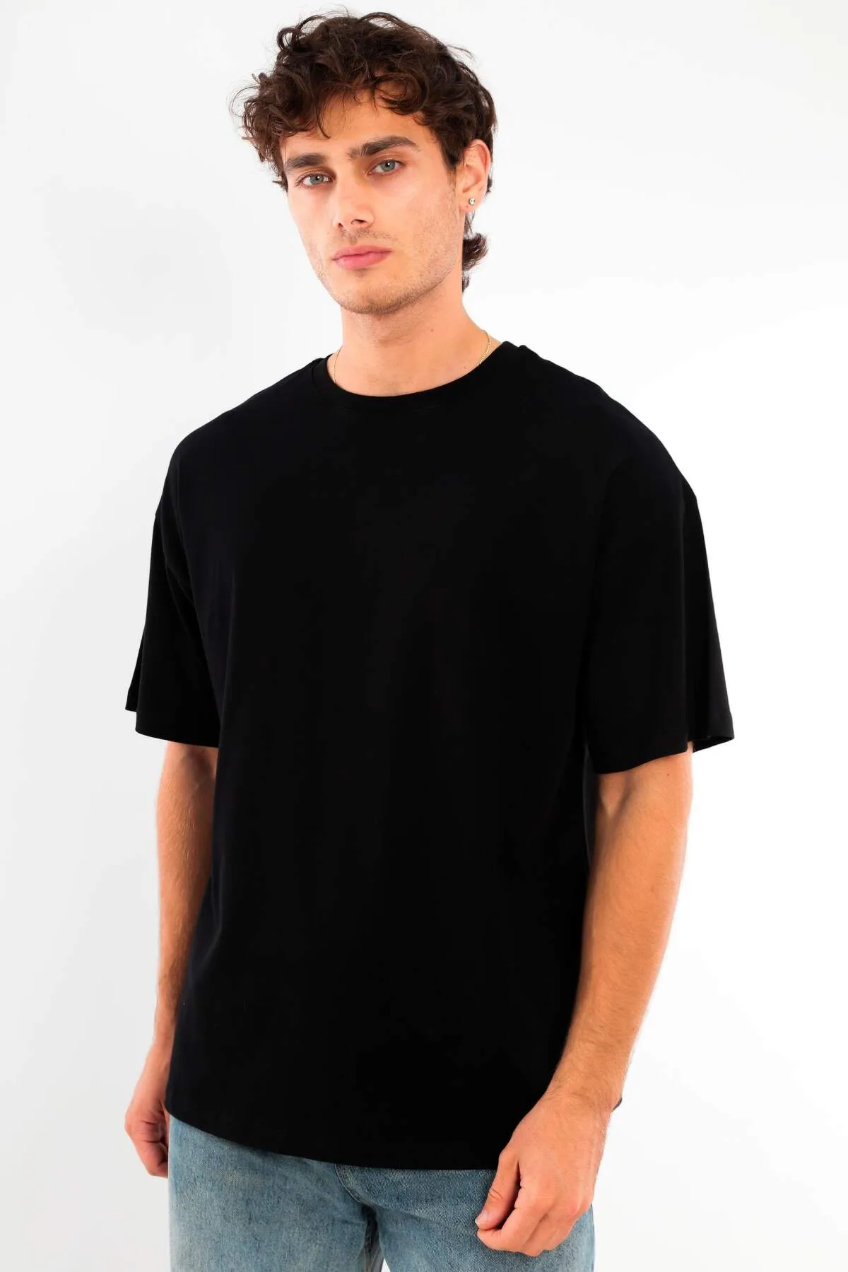 Angelino Büyük Beden Oversize Fit %100 Pamuk T-shirt – Siyah