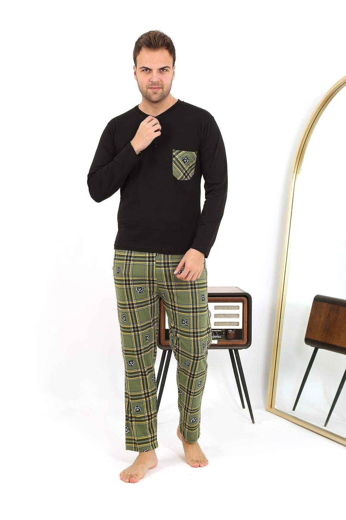 Angelino Erkek Uzun Kol Penye Siyah Pijama Takımı 6861