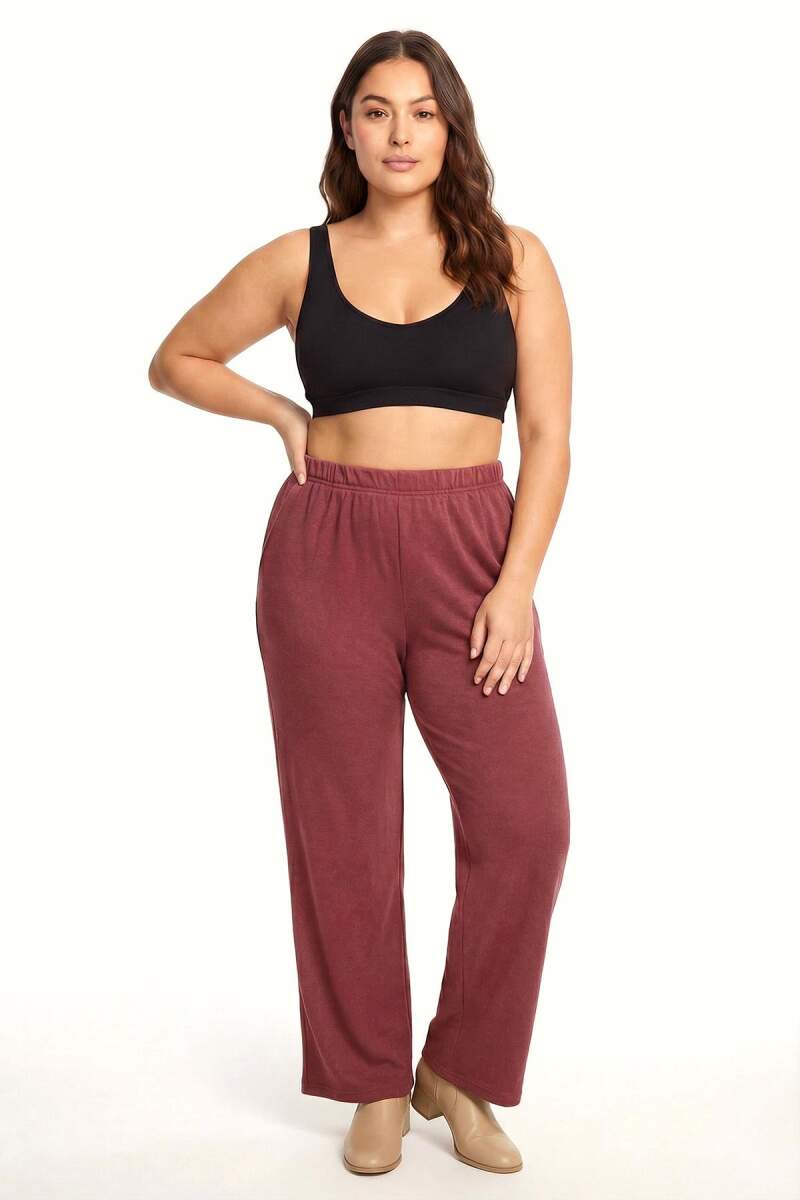 Kadın Bordo Dokulu Büyük Beden Cepli Pijama Altı