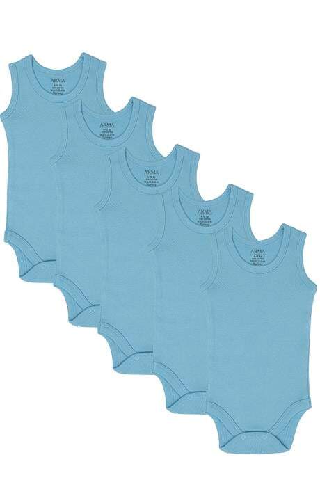 %100 Organik Pamuklu Mavi Bebek Atlet Çıtçıtlı Zıbın Body 5'li Paket