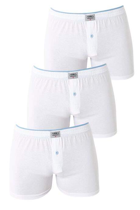 Erkek Beyaz Düğmeli Boxer 3'lü Paket %100 Pamuklu Penye