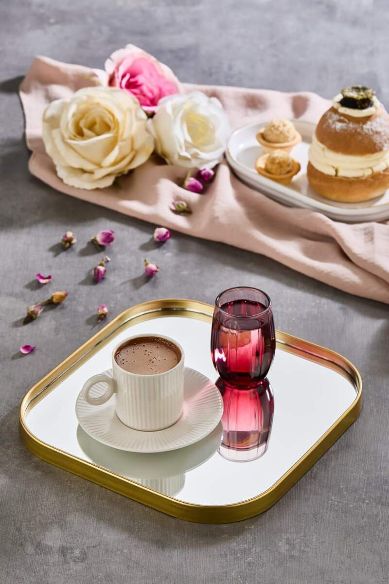 Kare Aynalı Gold 24x24 İkramlık Kahve ve Çay Sunum Tepsisi (Çok Amaçlı)