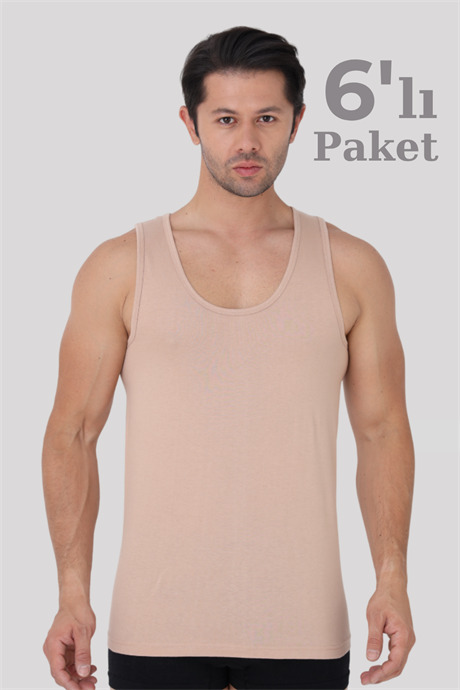 6'lı Paket Ten Rengi Erkek Atlet %100 Pamuklu Penye, Nefes Alabilir İç Giyim