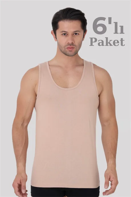 6'lı Paket Ten Rengi Erkek Atlet %100 Pamuklu Penye, Nefes Alabilir İç Giyim