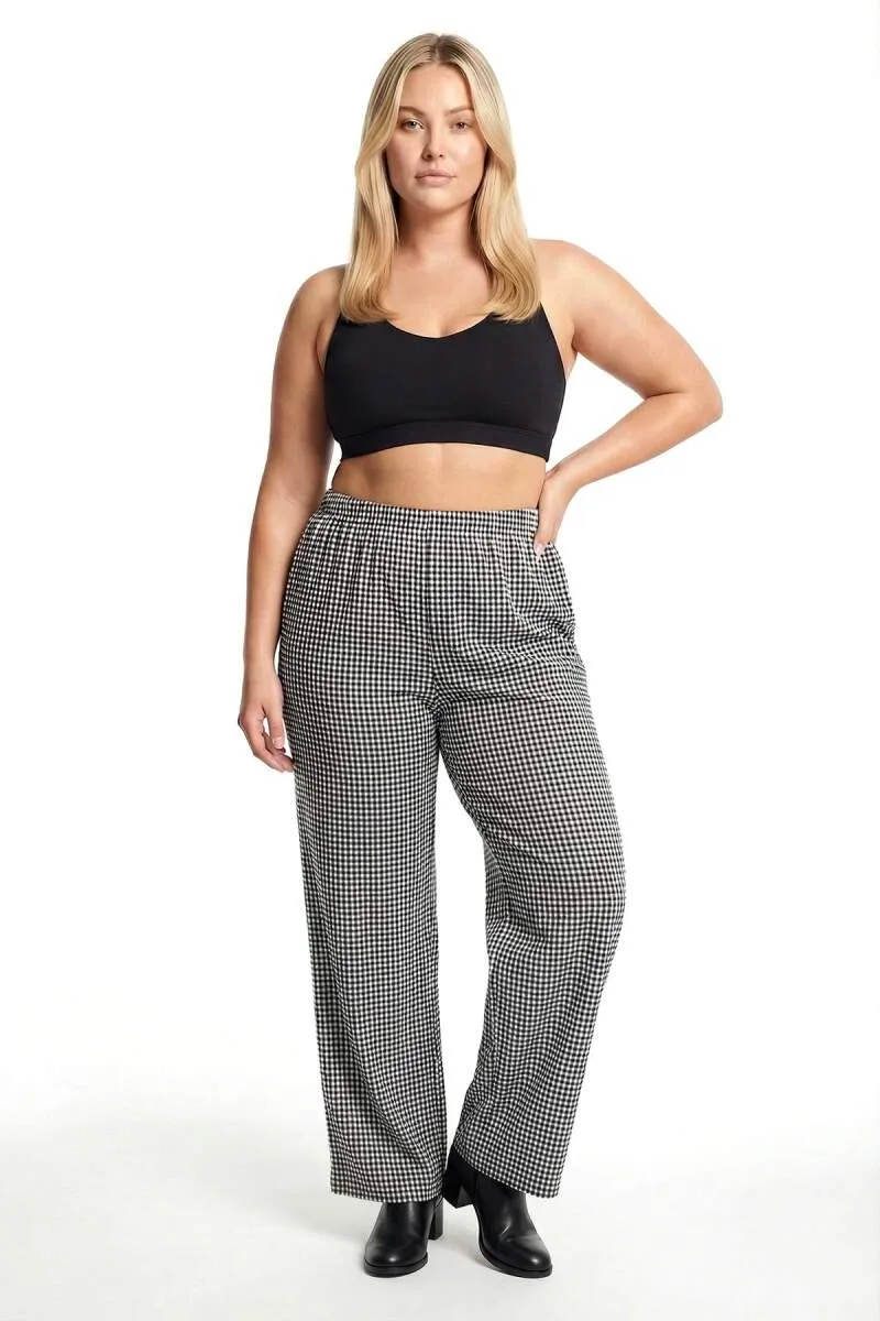 Kadın Siyah-Beyaz Kareli Büyük Beden Cepli Pijama Altı