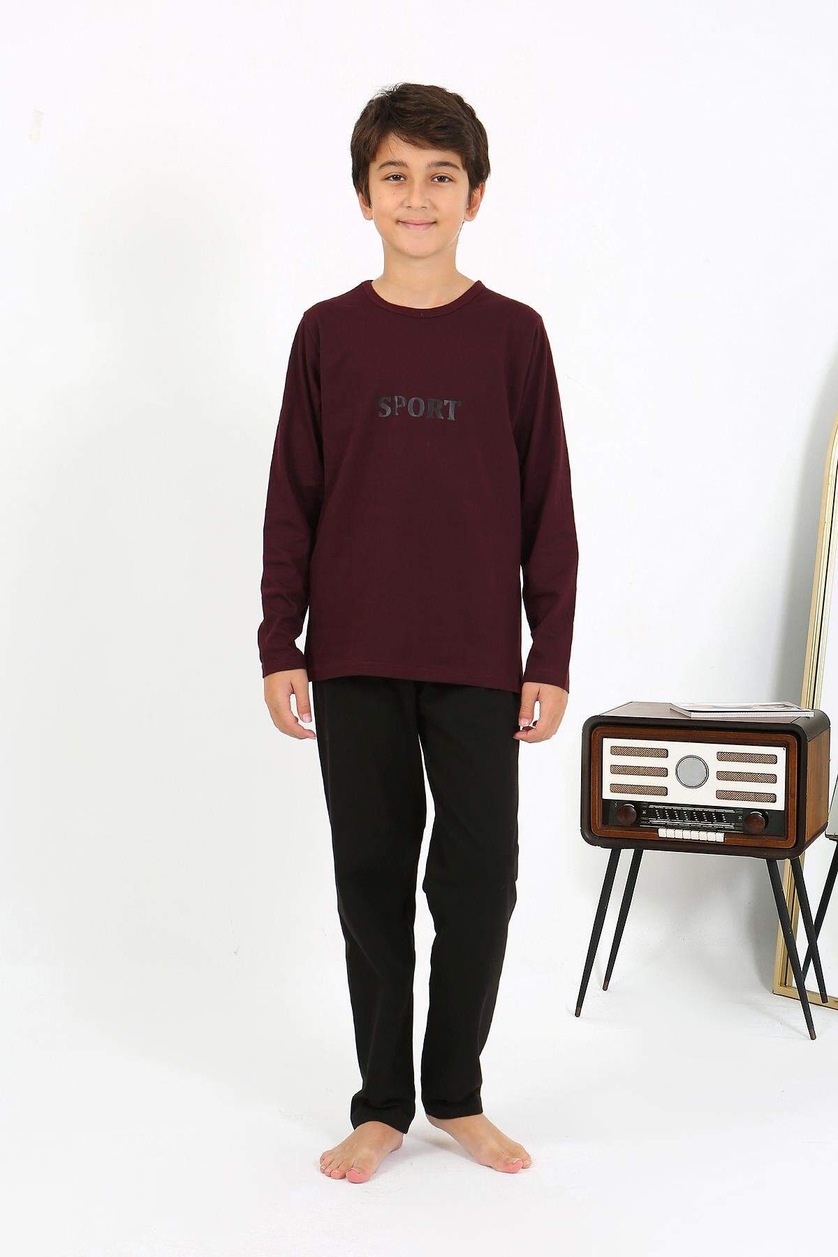Erkek Çocuk Uzun Kol Penye Pijama Takım 20437 Bordo