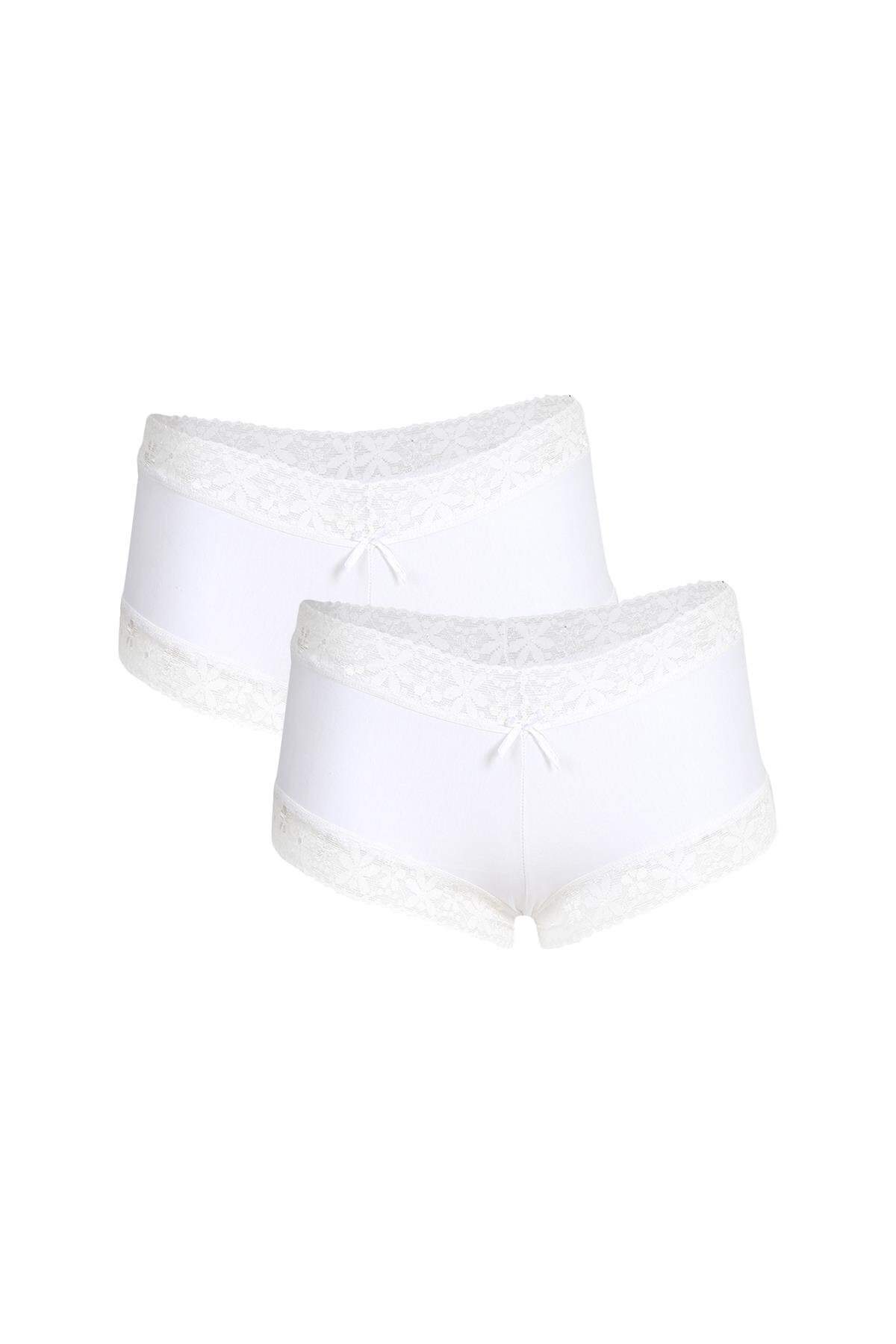 Kadın Pamuklu 2li Boxer Beyaz 40265