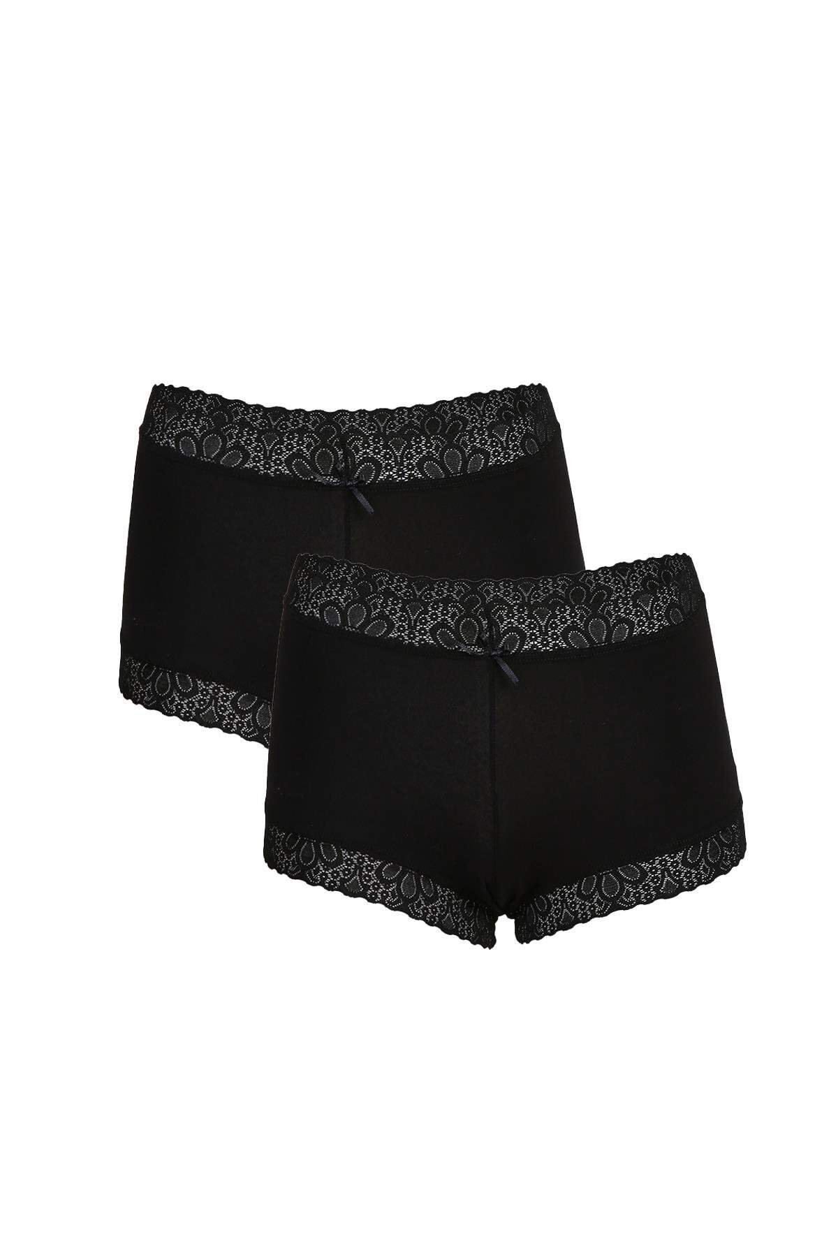 Kadın Pamuklu 2li Boxer Siyah 40265