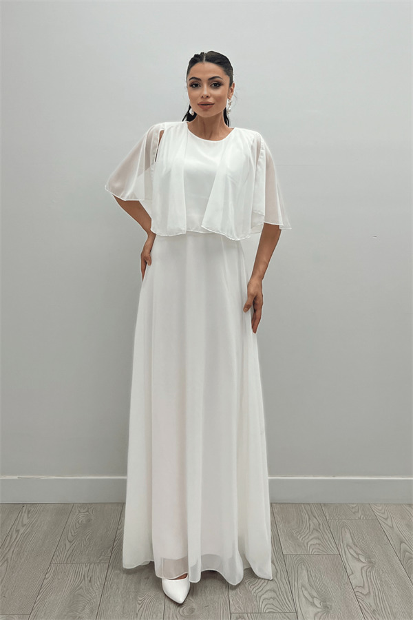 Şifon Kumaş Bolero Detaylı Elbise - BEYAZ