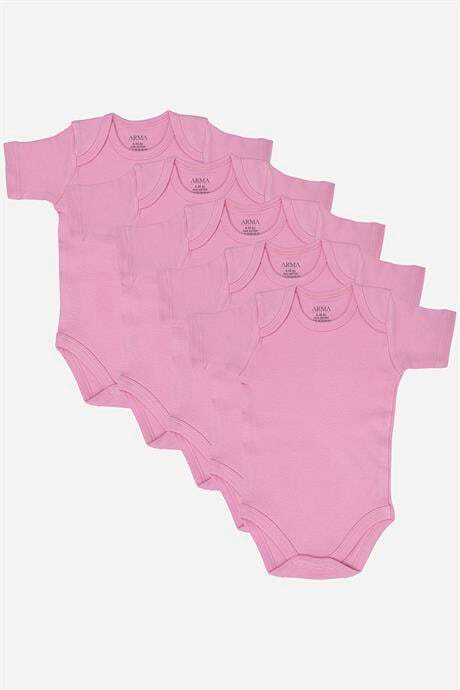 %100 Organik Pamuklu Pembe Kısa Kollu Bebek Body 5'li Paket
