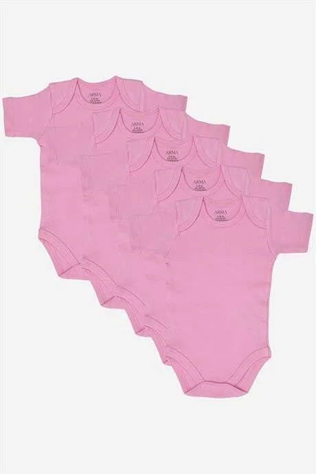 %100 Organik Pamuklu Kısa Kollu Bebek Body 5'li Paket – Pembe