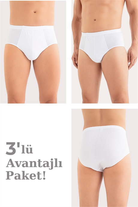 Erkek Pamuklu Külot Düz Beyaz Beli Lastikli 3'lü Paket