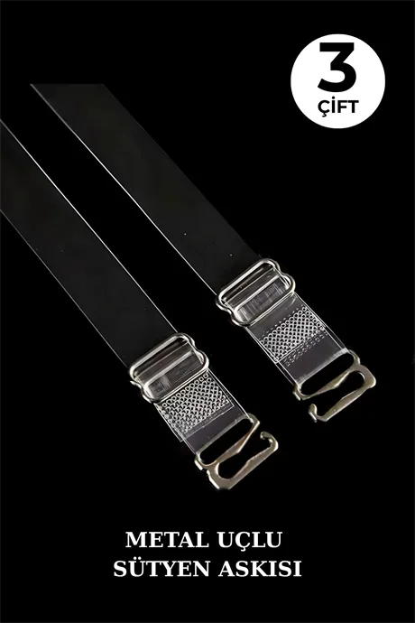 3 Çift Metal Uçlu Şeffaf Sütyen Askısı Ayarlanabilir Kaymaz