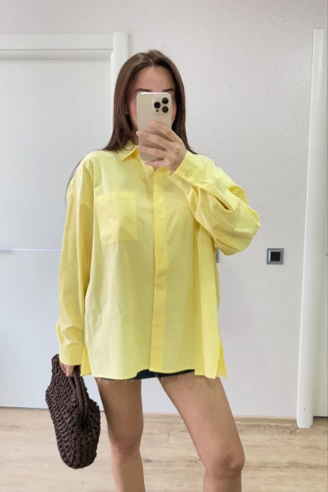 Yakalı Yandan Yırtmaçlı Gömlek – Sarı