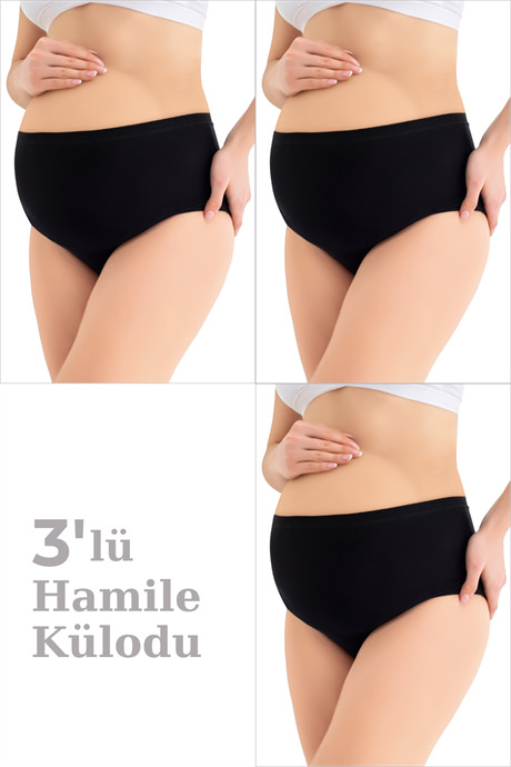 %100 Pamuklu (DİKİŞSİZ) Hamile Külodu Siyah Yumuşak Dokulu Esnek 3'lü Paket