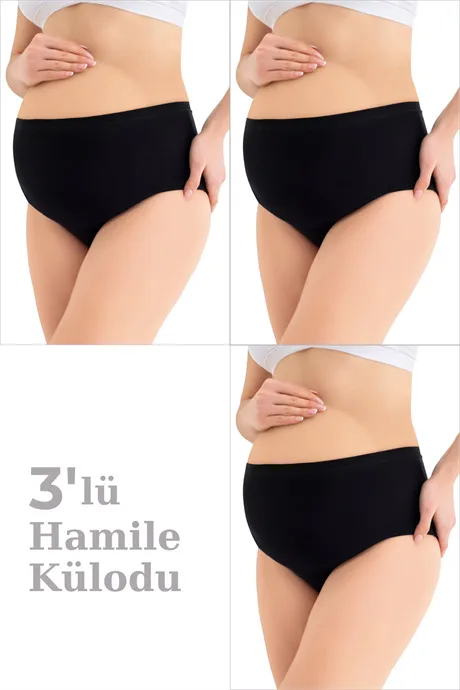 %100 Pamuklu (DİKİŞSİZ) Hamile Külodu Siyah Yumuşak Dokulu Esnek 3'lü Paket