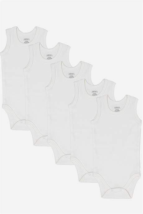 %100 Organik Pamuklu Beyaz Bebek Atlet Çıtçıtlı Zıbın Body 5'li Paket