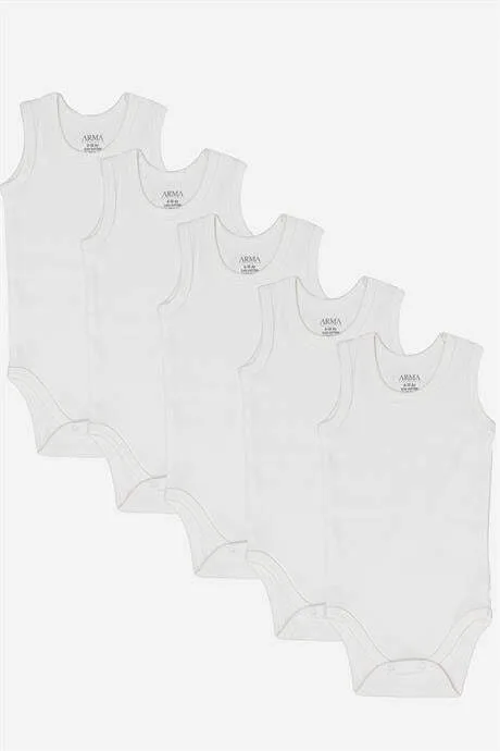 %100 Organik Pamuklu Bebek Atlet Çıtçıtlı Zıbın Body 5'li Paket – Beyaz