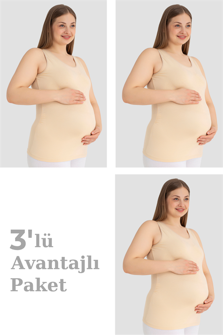 Hamile Atlet Kalın Askılı Pamuklu Likralı Esnek Ten 3'lü Paket