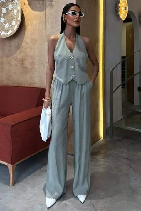 Halter Yaka Yelekli Modal Takım 10144