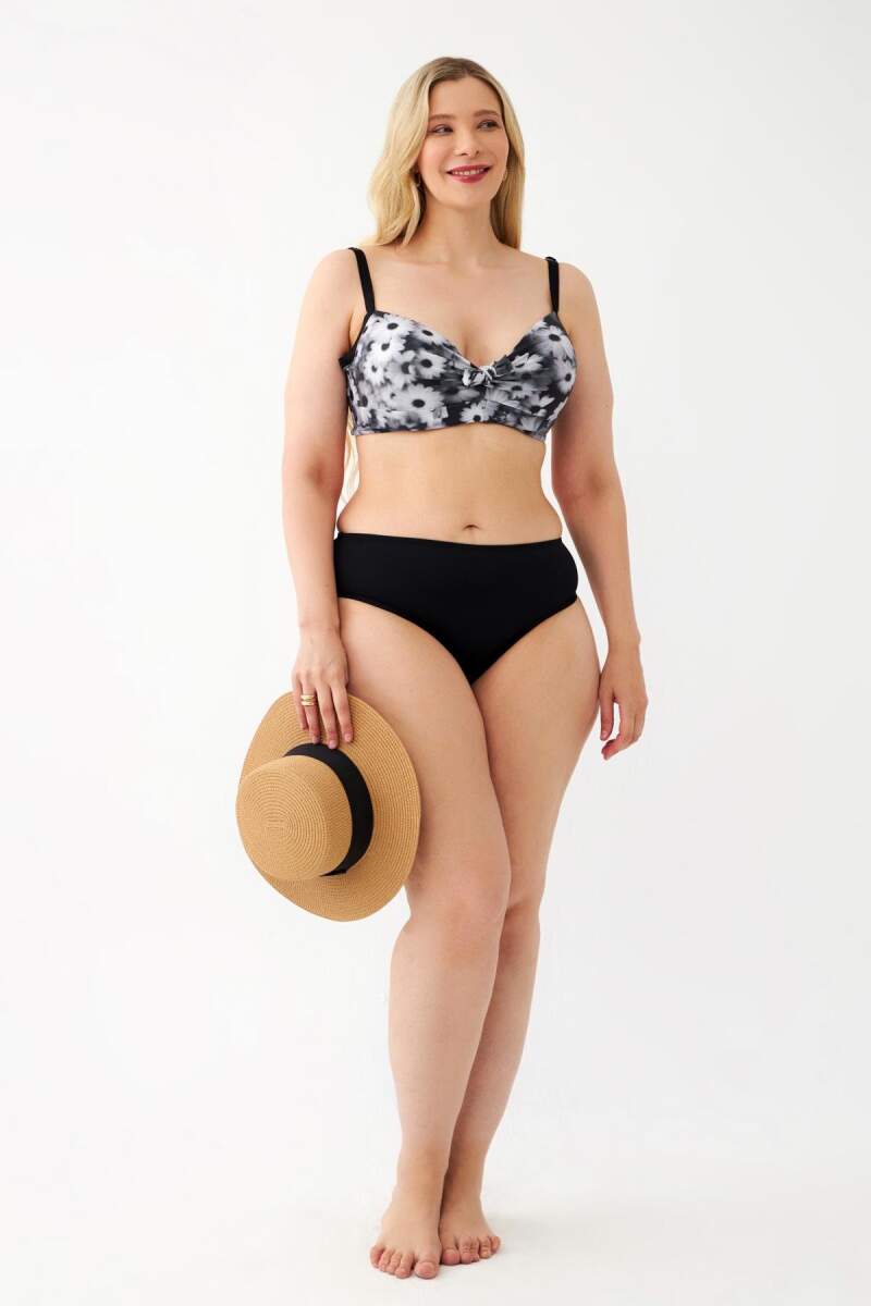 Kadın Papatya Desenli Gri Büyük Beden Bikini Takımı