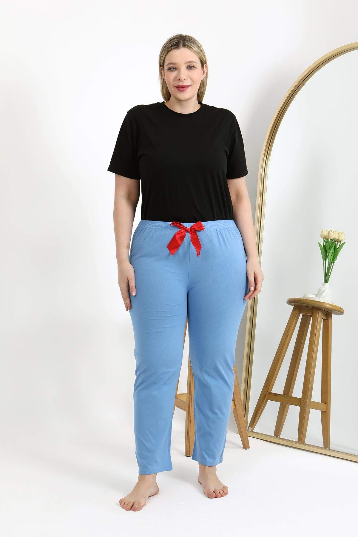 Angelino Kadın Pamuklu Büyük Beden Alt Pijama 27559 Mavi