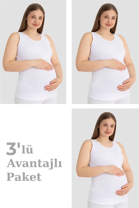 Hamile Atlet Kalın Askılı Pamuklu Likralı Esnek 3'lü Paket – Beyaz