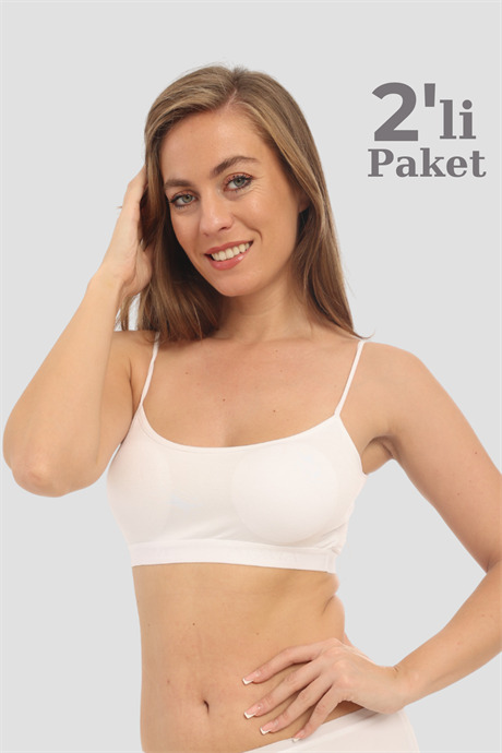 Bambu 2'li Kadın Pedli Yarım Atlet İp Askılı Beyaz
