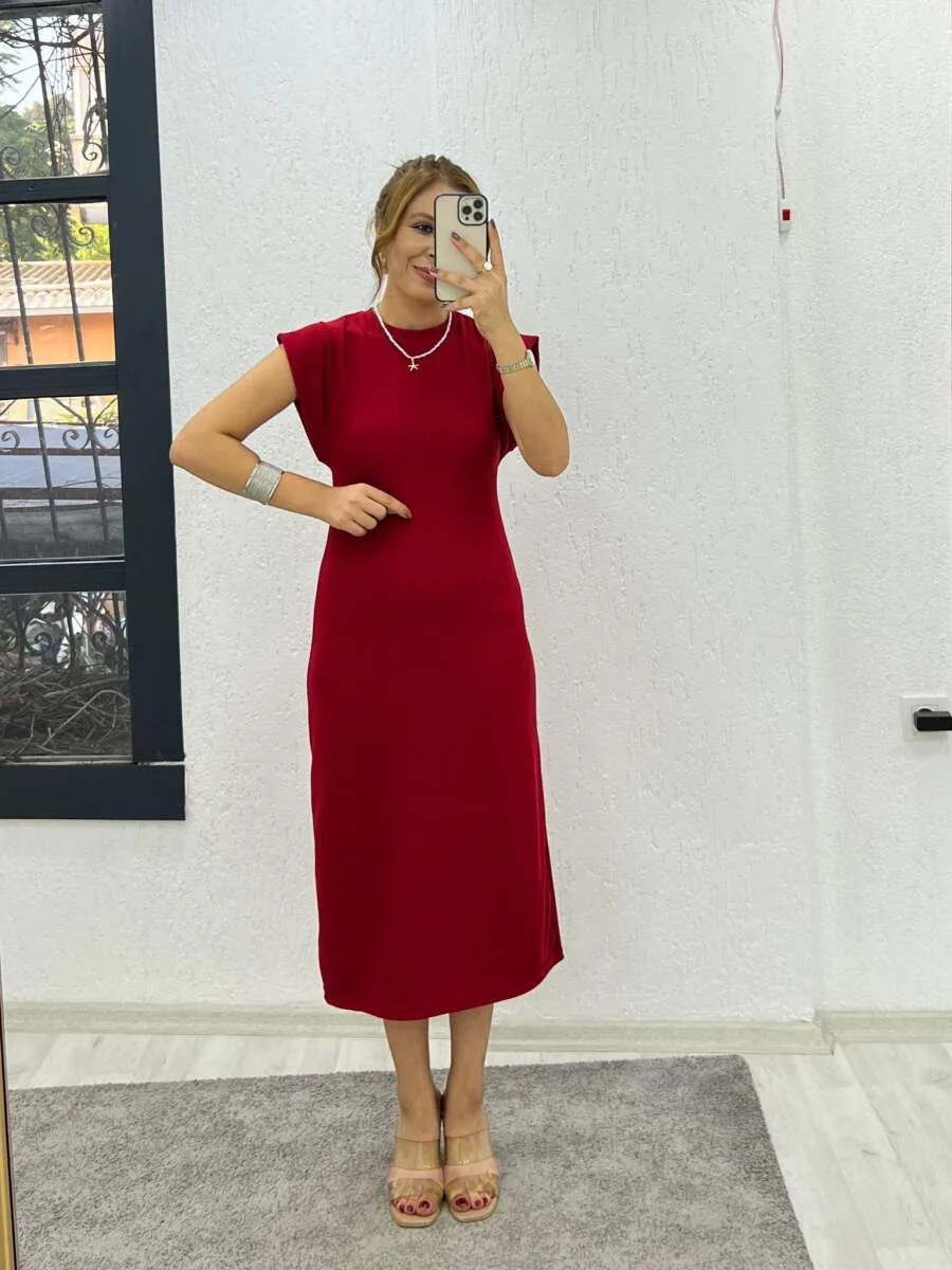 Kadın Bisiklet Yaka T-kolmidi Boy Elbise