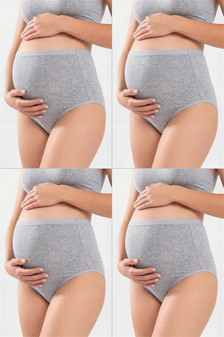 4'lü Paket Kadın Gri Pamuklu Likralı Yüksek Bel Hamile Külodu