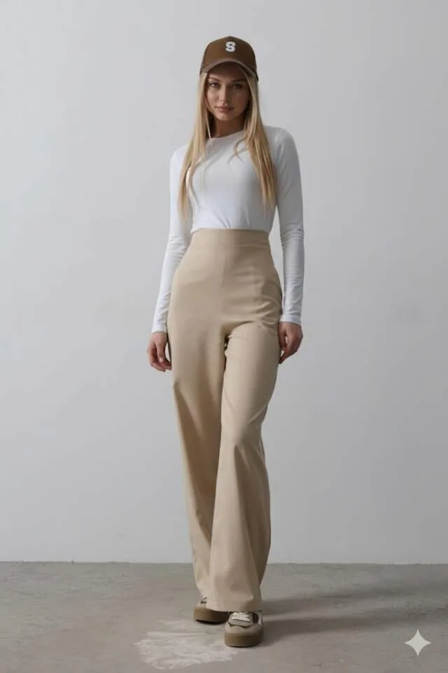 Beli Yarım Lastikli Palazzo Pantolon - Camel