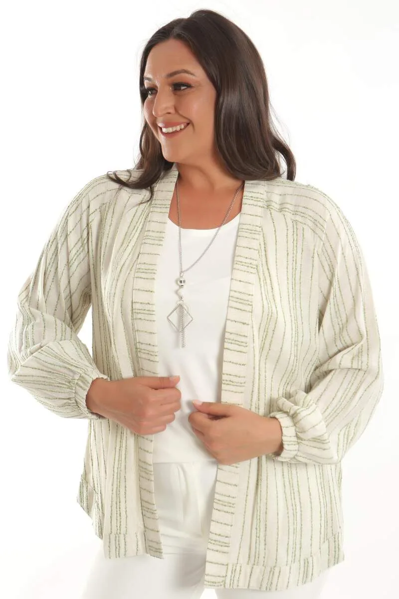 Angelino Büyük Beden Çizgili Oversize Ceket – Yeşil