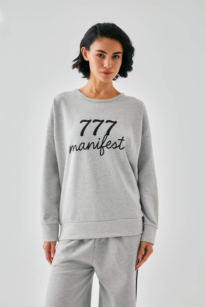 Kadın Gri 777 Manifest Oversize 2 İplik Eşofman Ev Giyim Takımı