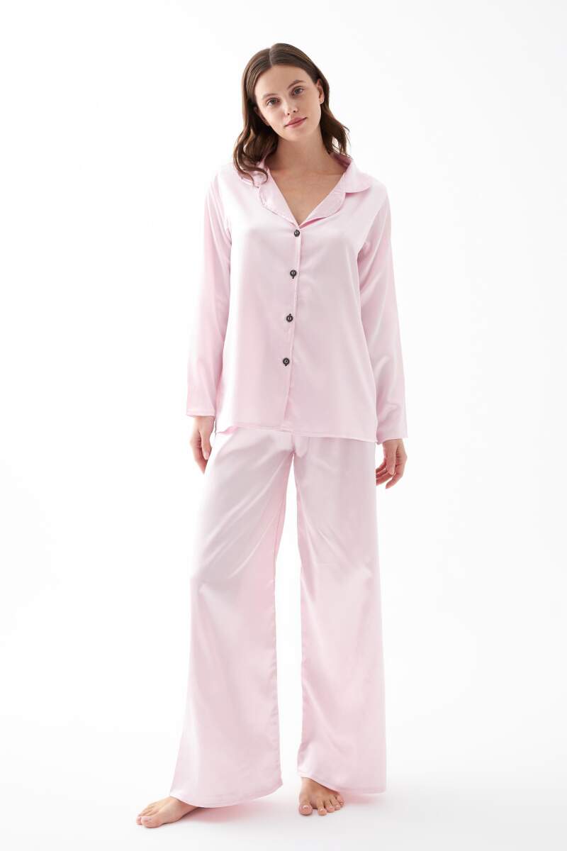 Kadın Pembe Oversize Saten Pijama Takımı