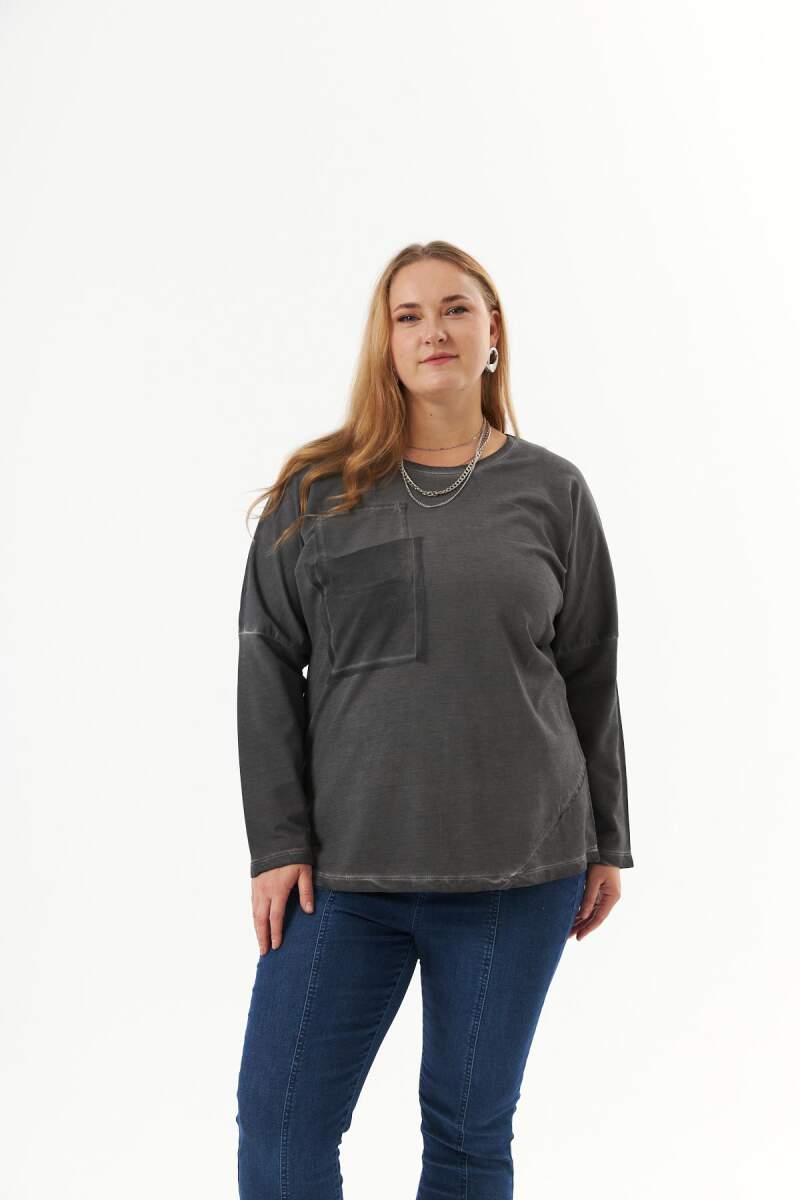 Büyük Beden Cep Detay Parça Boya Sweatshirt Füme