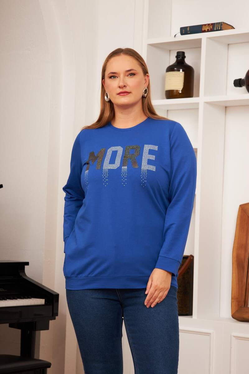Büyük Beden Taş Baskılı Sweatshirt Saks.