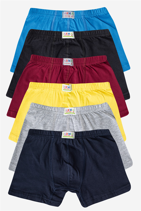 Erkek Çocuk Düz Pamuklu Likralı Renkli Boxer 6'lı Paket