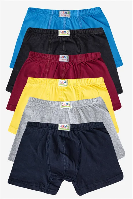 Erkek Çocuk Düz Pamuklu Likralı Renkli Boxer 6'lı Paket