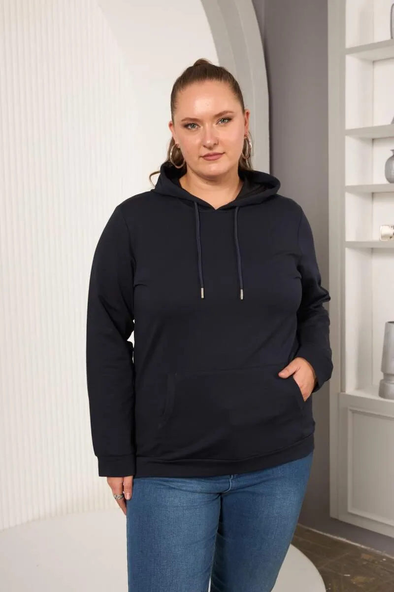 Kapşonlu Büyük Beden Sweatshirt – Lacivert