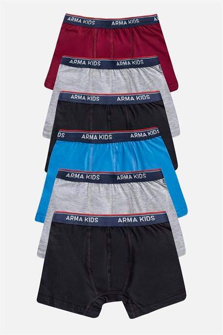 Erkek Çocuk Boxer 6'lı Paket Renkli, Pamuklu ve Likralı Esnek Kumaş